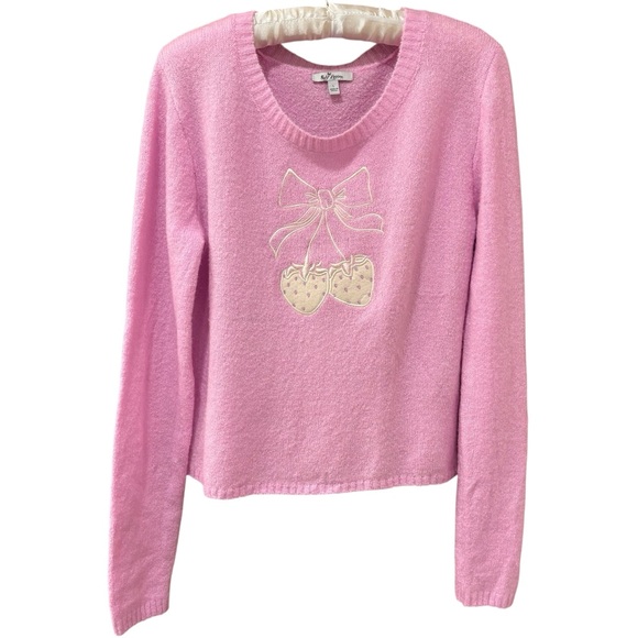 Self Esteem Sweaters - Cute light pink sweater with strawberry bow, juniors large